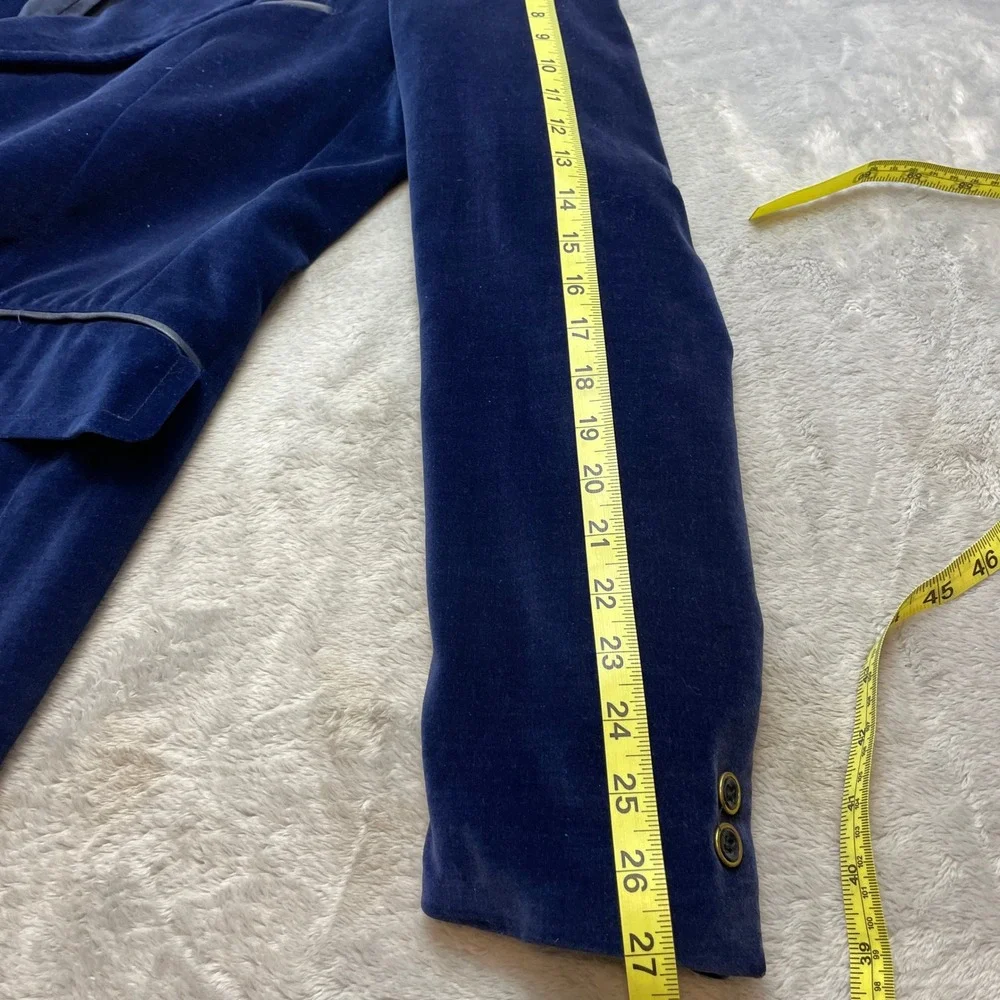 Vtg Cortefiel Mens Velvet Smoking Jacket Sz 44L Blue Tailored Dinner Coat Spain